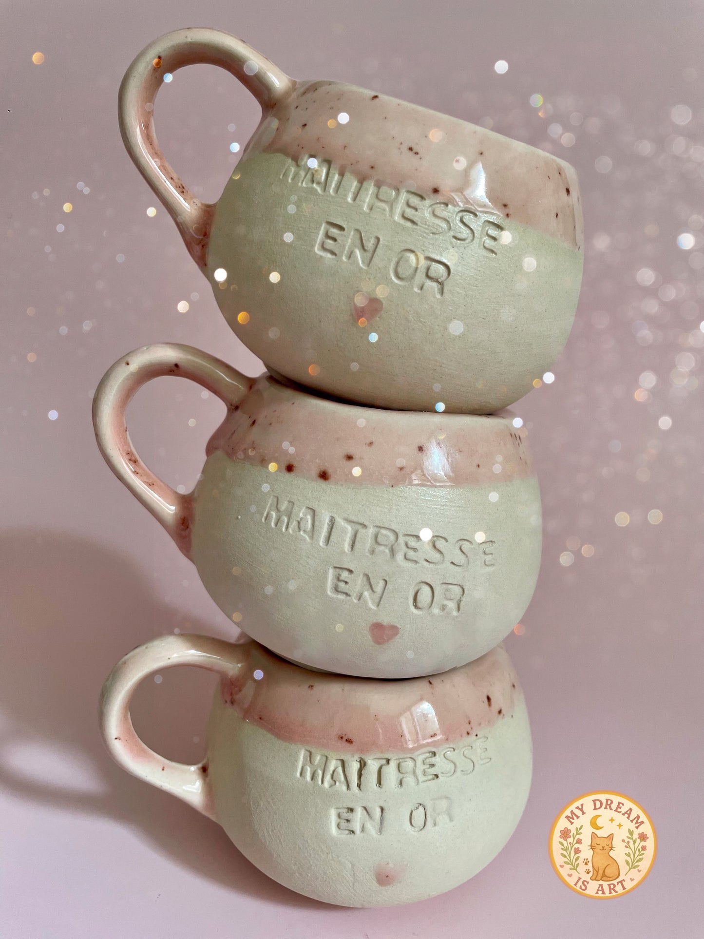 Pré-commande petite tasse en grès brute et rose mouchetée personnalisable