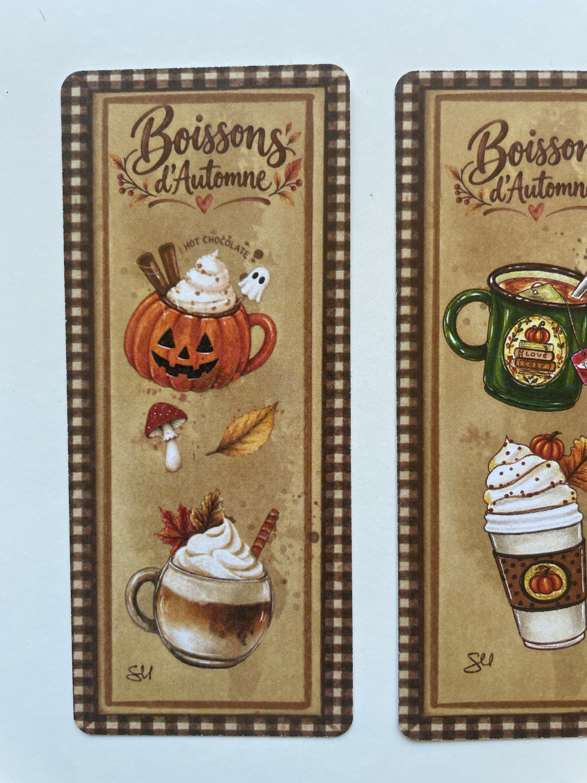 Lot de 3 marques-pages boissons d’automne et essentiels