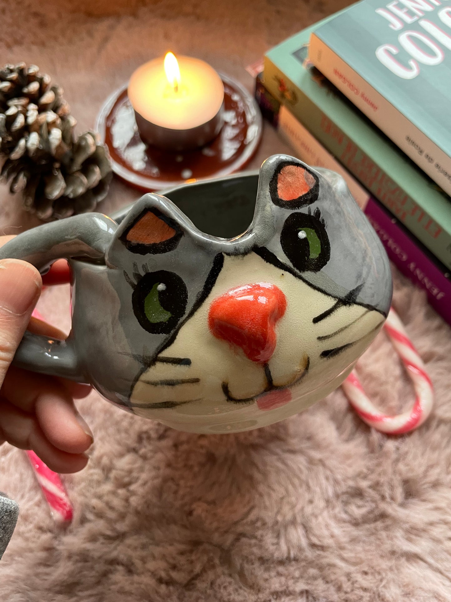 Tasse tête chat gris