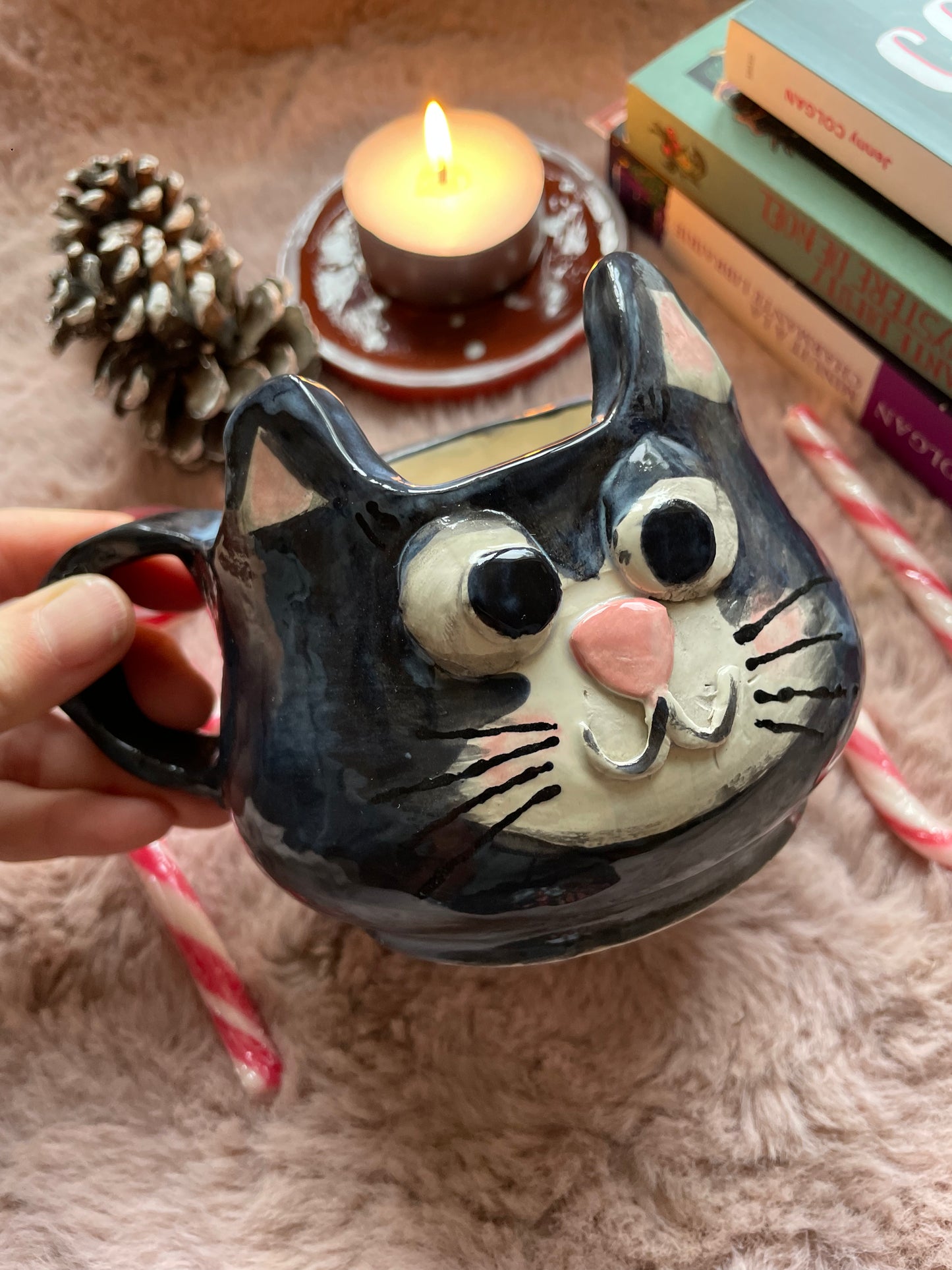 Tasse tête chat noir drôle