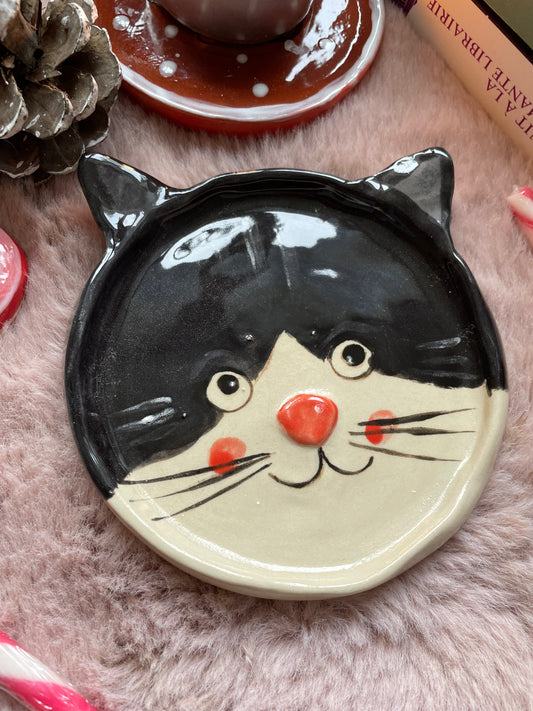 Assiette tête de chat noir