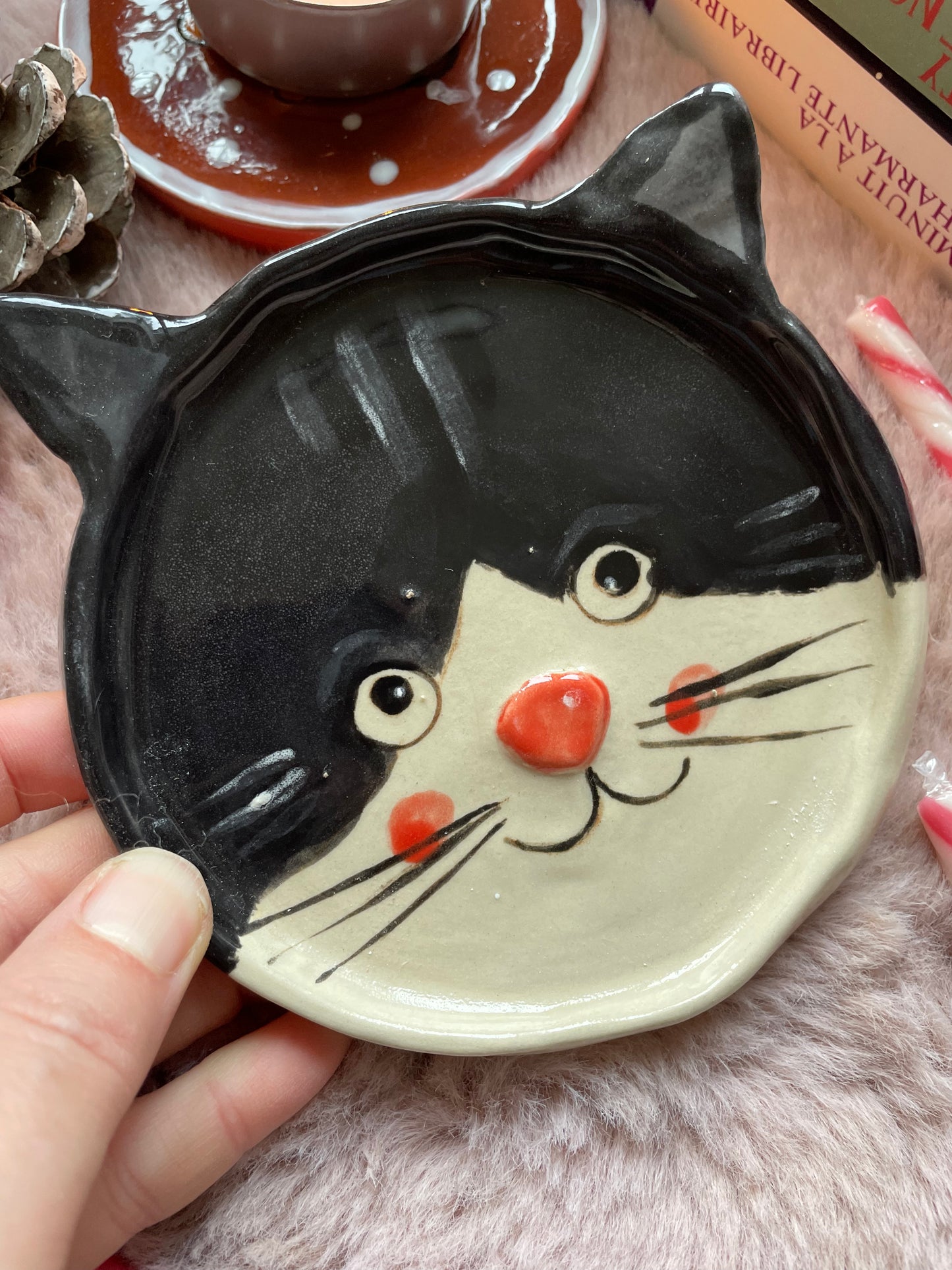 Assiette tête de chat noir